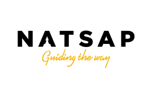 NATSAP in black text with orange text underneath it says guiding the way